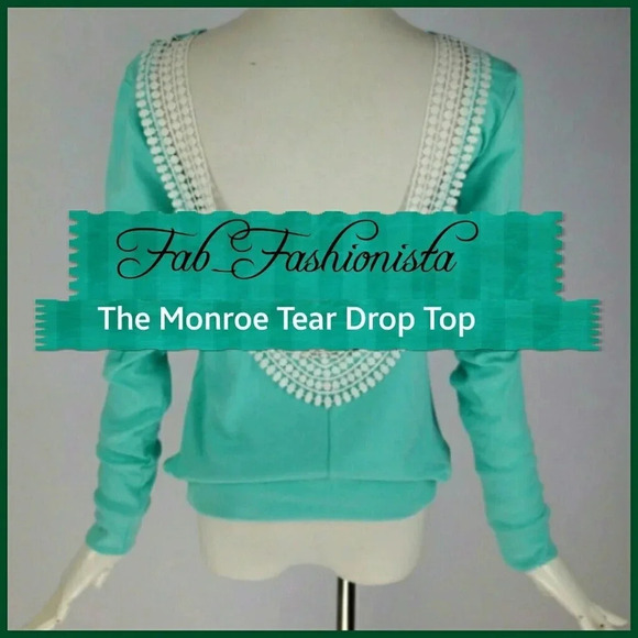 Low Back Tear Drop sweater Top Mint size Medium - Picture 3 of 11